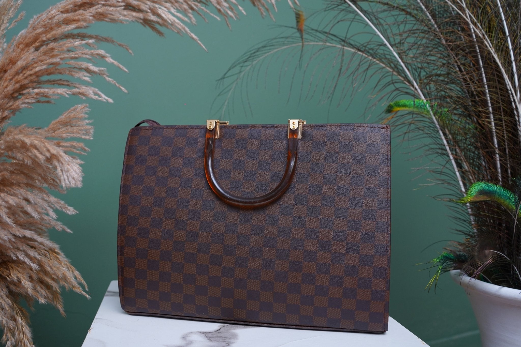 Black & Brown Checkered Pattern Tote Bag - Toronto Yarn