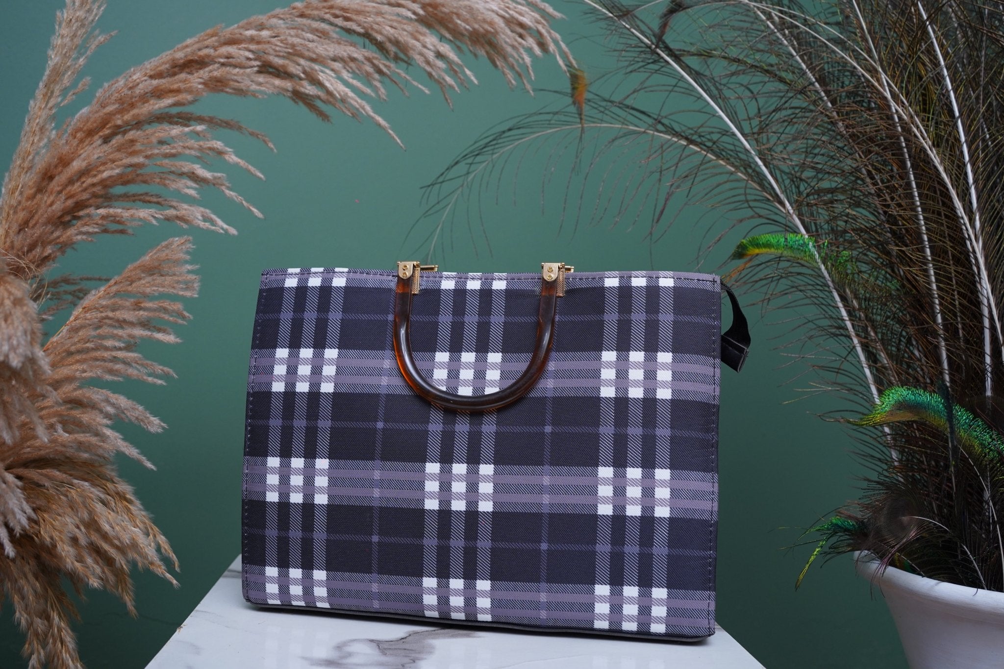 Black & White Check Tote Bag - Toronto Yarn