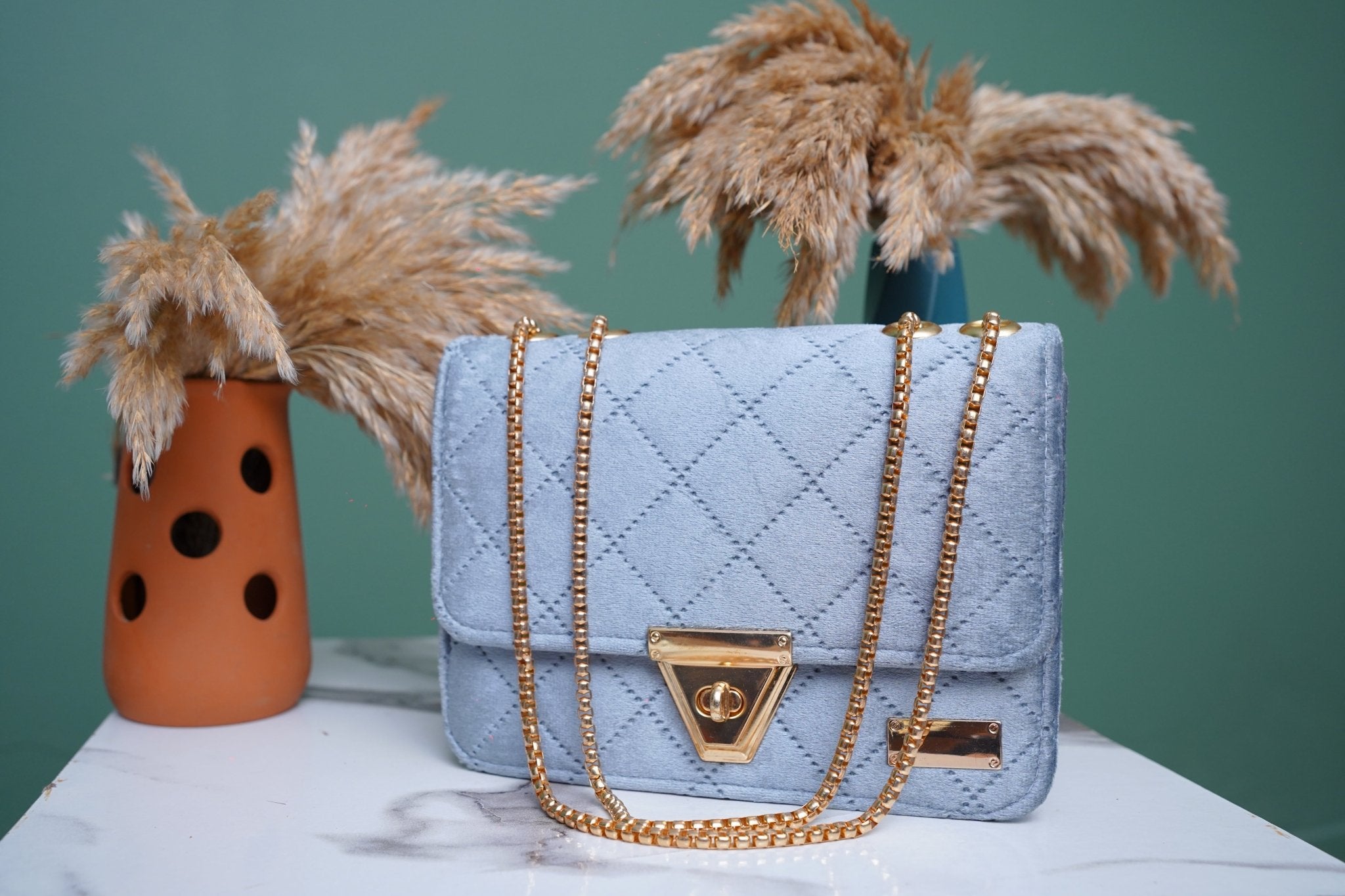 Sky Blue Velvet Handbag - Toronto Yarn