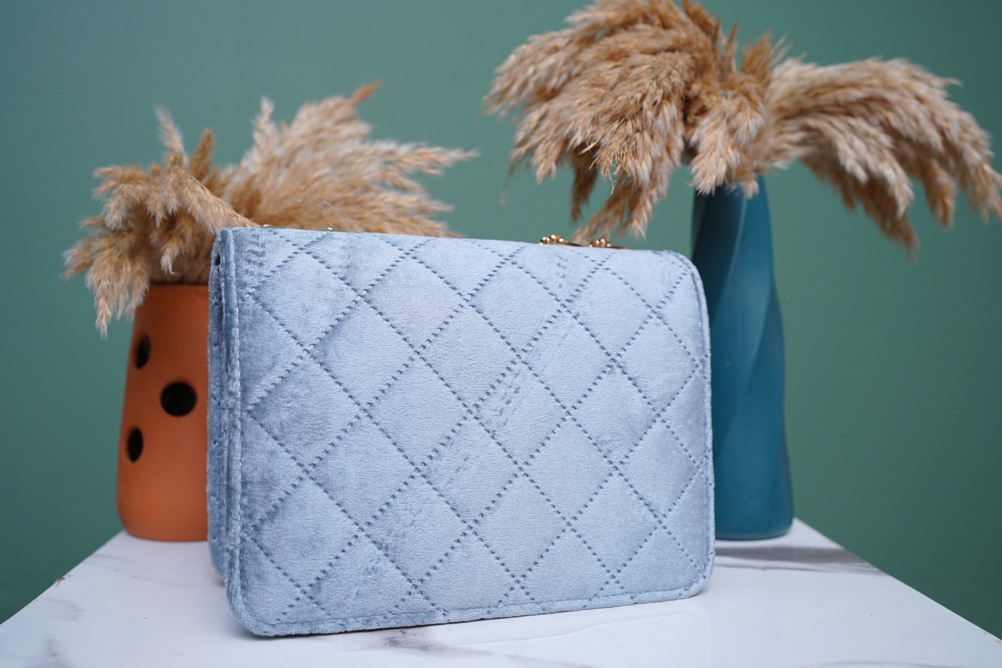 Sky Blue Velvet Handbag - Toronto Yarn