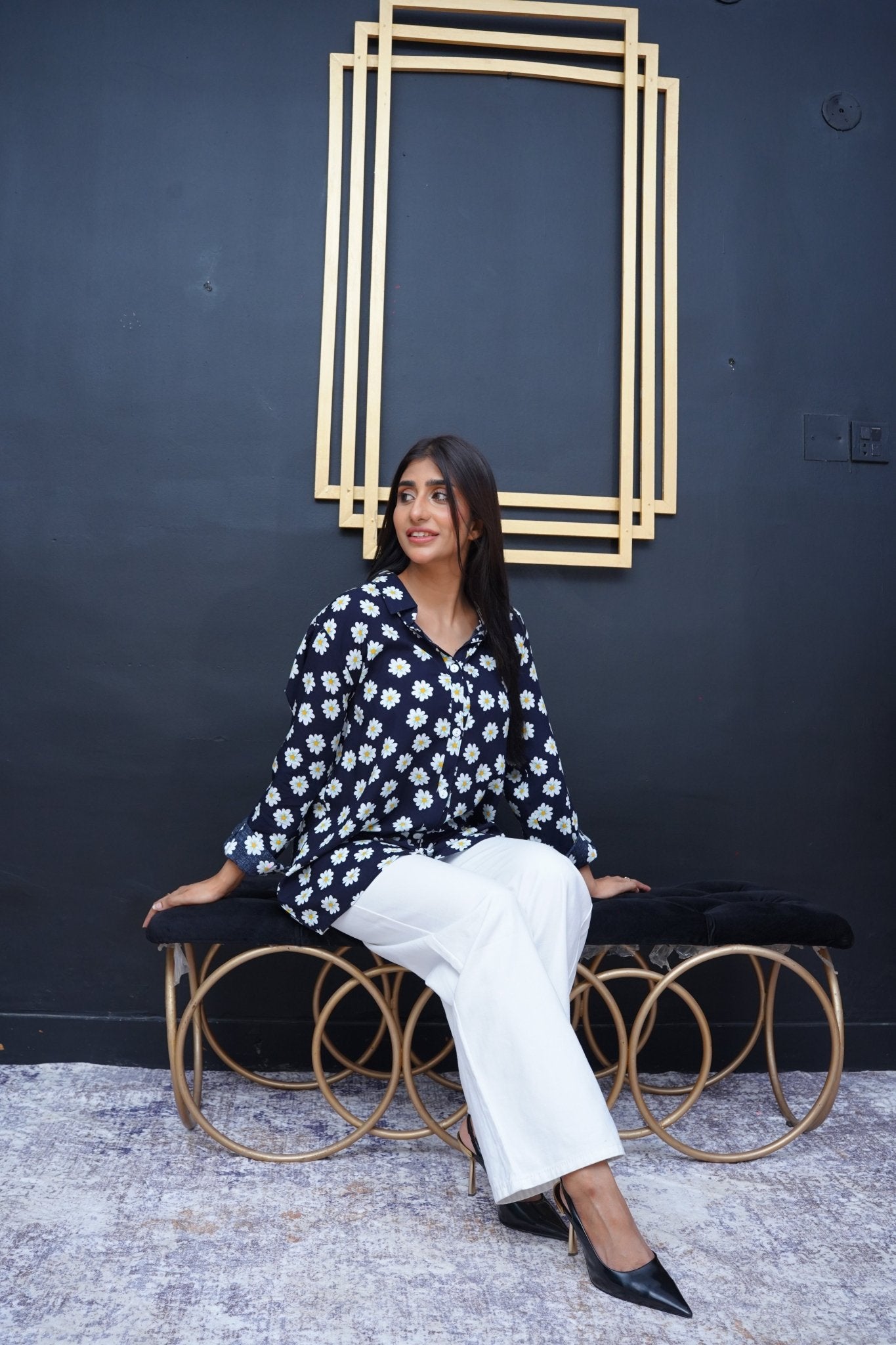 White flower Printed Shirt - Toronto Yarn