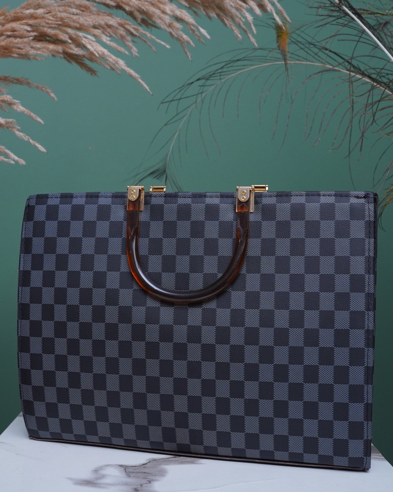 Black Checkered Tote Bag - Toronto Yarn