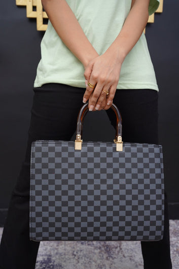 Black Checkered Tote Bag - Toronto Yarn