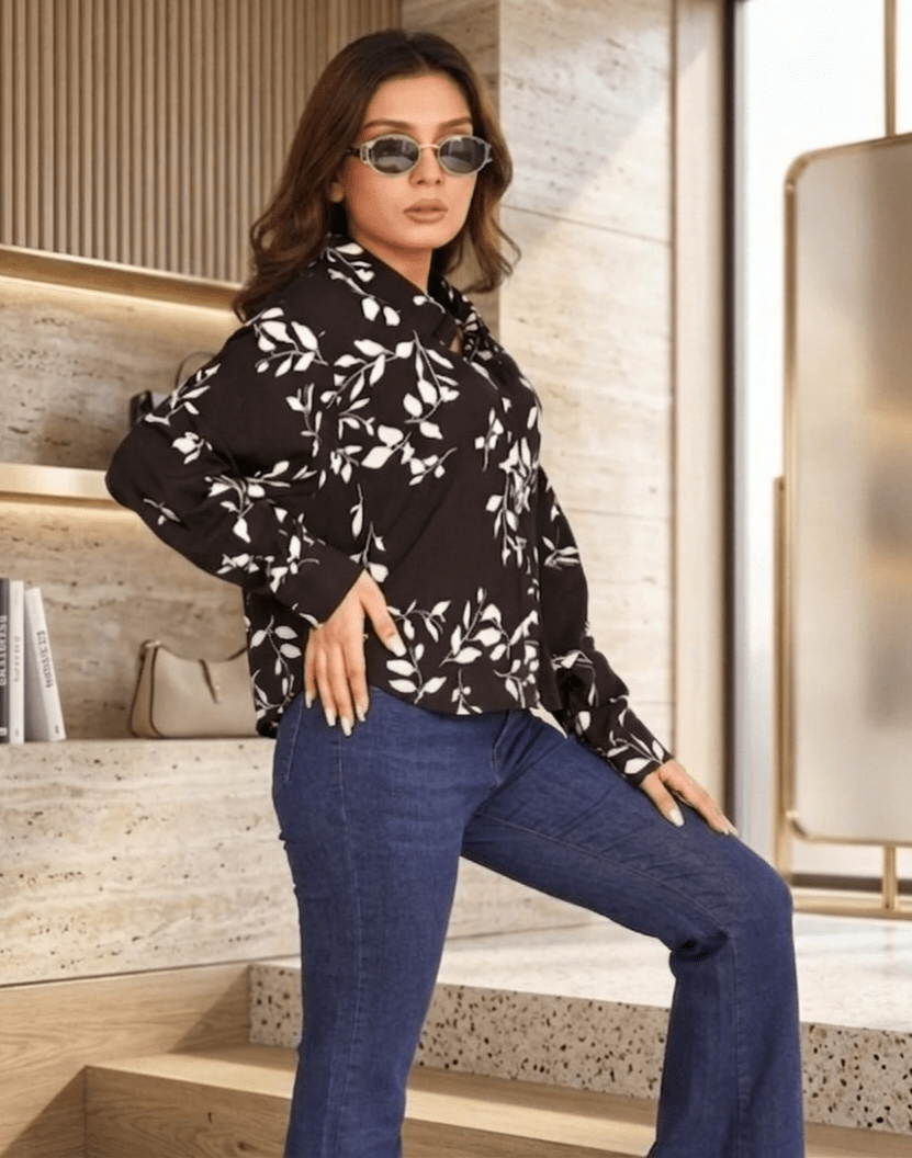 Black Floral Printed Shirt - Toronto Yarn