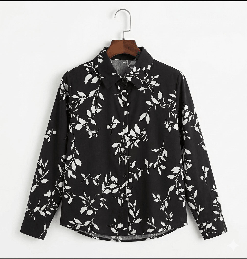 Black Floral Printed Shirt - Toronto Yarn