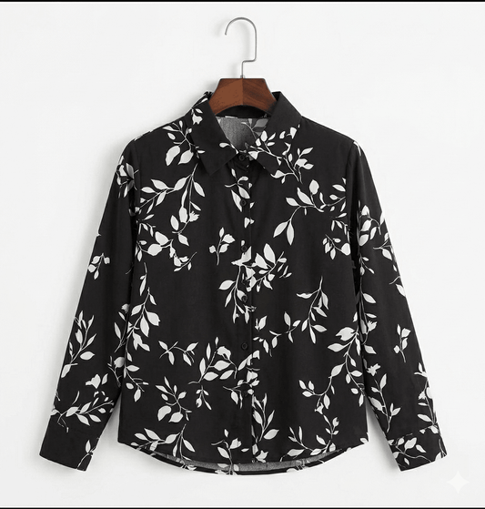 Black Floral Printed Shirt - Toronto Yarn