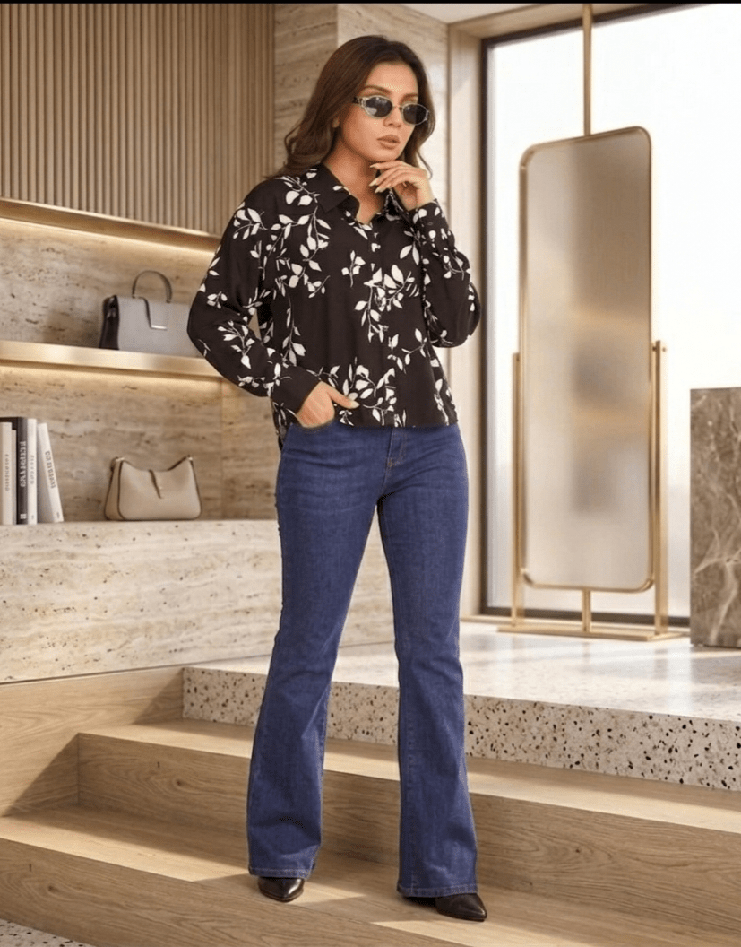 Black Floral Printed Shirt - Toronto Yarn