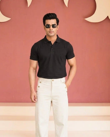 Black Knitted Polo - Toronto Yarn