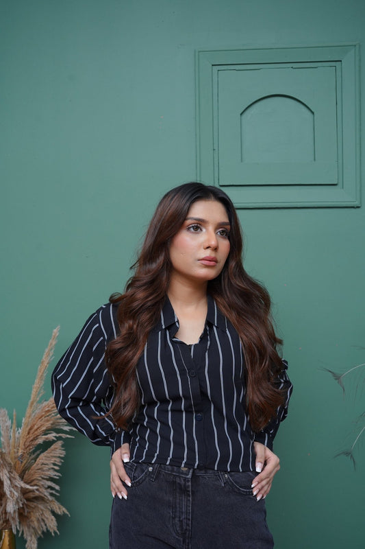 Black Stripped Printed Shirt - Toronto Yarn