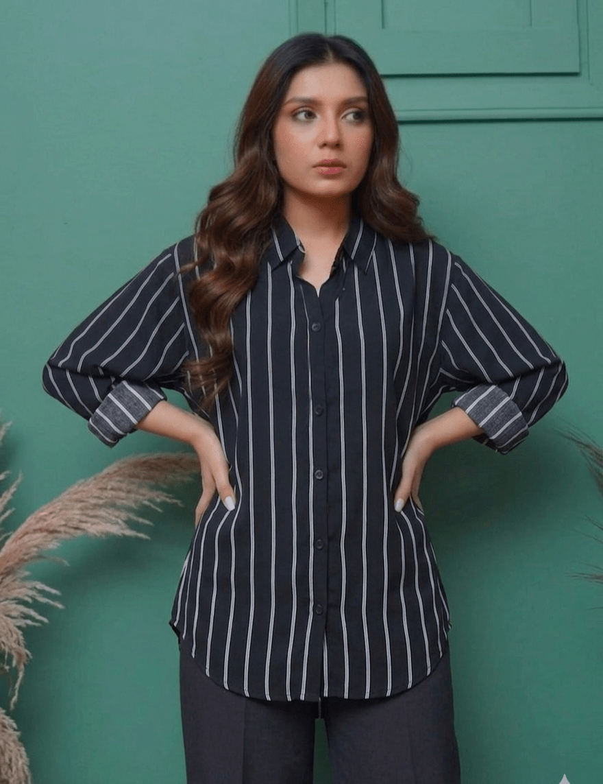 Black Stripped Printed Shirt - Toronto Yarn