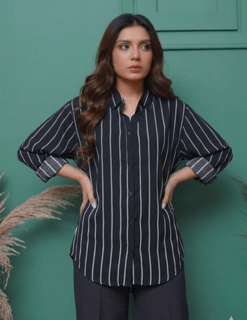 Black Stripped Printed Shirt - Toronto Yarn