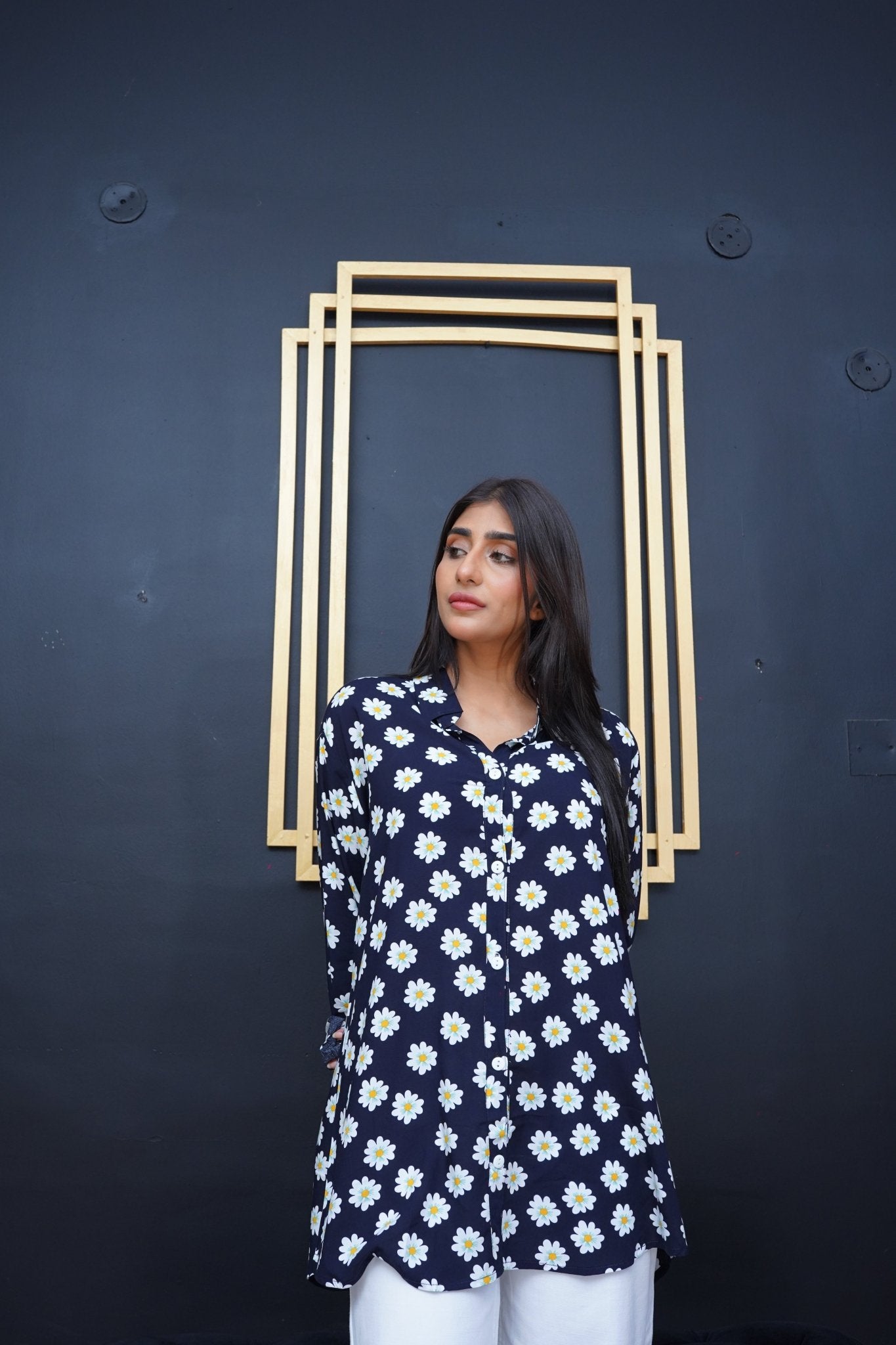 White flower Printed Shirt - Toronto Yarn