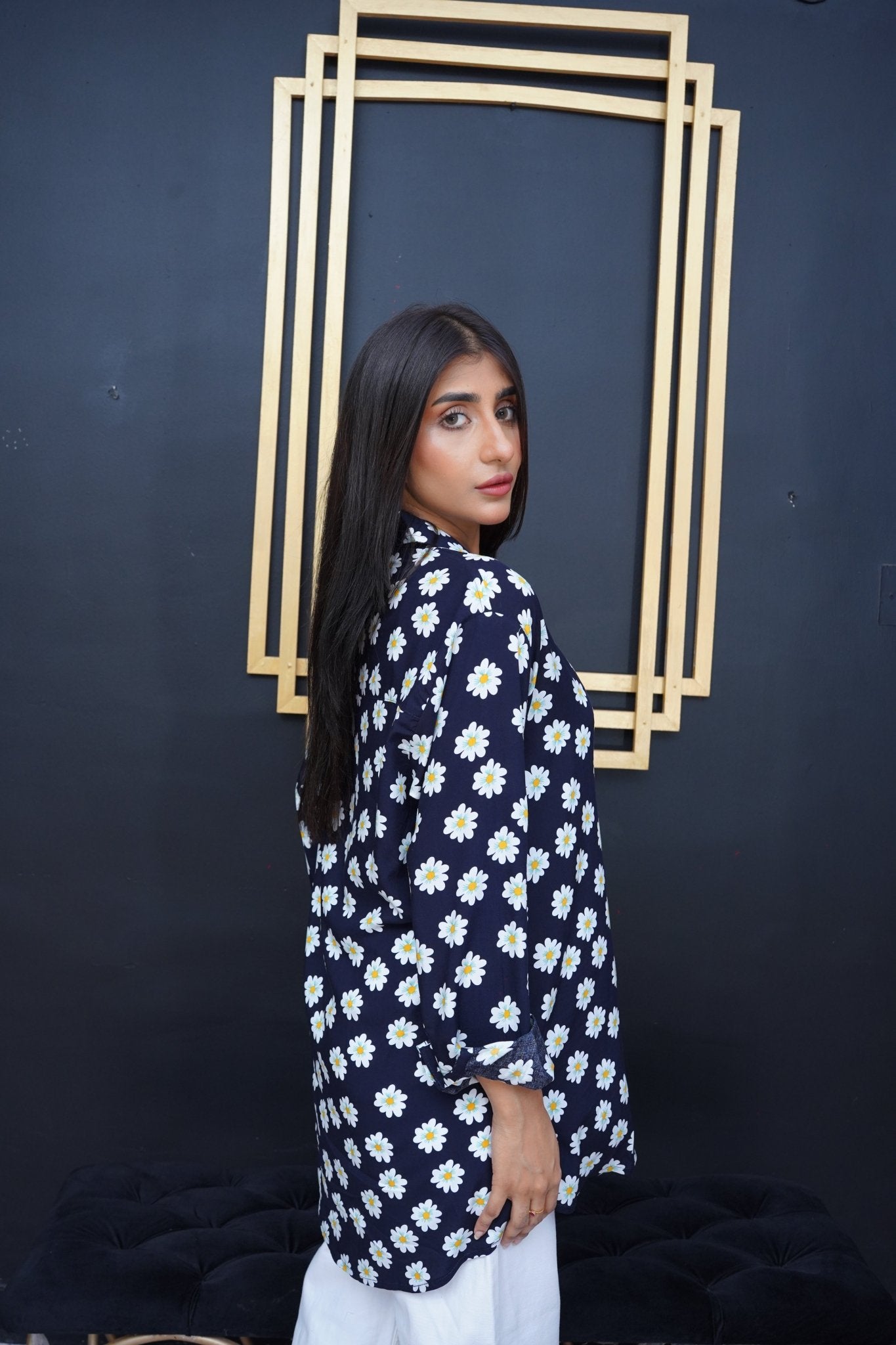 White flower Printed Shirt - Toronto Yarn